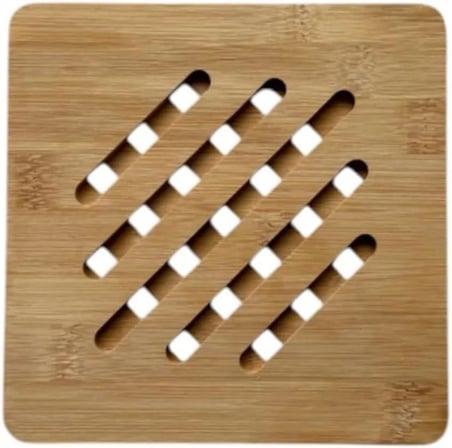 Bambu Nihale, Kare Şekilli, Çizgili Tasarım, Ahşap Malzeme, Tencere Tava Altlığı, 17 Cm, Nemli Bezle