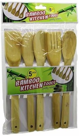 Aee® 5'Li Büyük Boy Doğal Bambu Kaşık Spatula Mutfak Tahta Kaşık Seti 30Cm