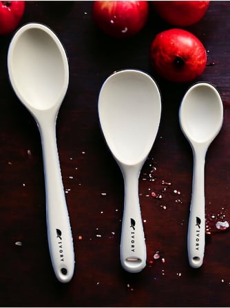 Sert Uçlu Isıya Dayanıklı Silikon Kaşık Seti, 28 Cm-22 Cm-20 Cm, Krem