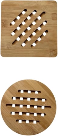Bambu Nihale, Yuvarlak Ve Kare Çizgili, Tencere Tava Çaydanlık İçin, 17 Cm, Doğal Ahşap, Nemli Bezle