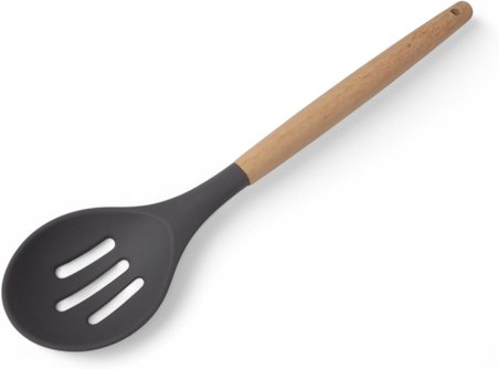 Deconox Bambu Saplı Silikon Delikli Servis Kaşığı, Bambu Uzun Silikon Delikli Servi Kaşığı 27Cm 3 Re