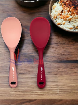 Sert Uçlu Isıya Dayanıklı Yanmaz Yapışmaz Silikon Kaşık 2'Li Set, 22 Cm, Somon-Fuşya