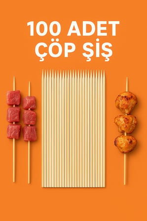 Meri̇p Plasti̇k 100 Adet Bambu Çöp Şi̇ş & Yanmaz Bambu Şi̇ş & 30 Cm & Ai̇rfryer Çöp Şi̇ş