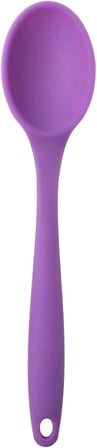 Silikon Servis Ve Yemek Hazırlama Kaşığı, Yumuşak Uç, Komple Silikon, 27 Cm, Mor Kaşık, Yanmaz Yapış