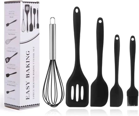 5 Parça Siyah Silikon Spatula Seti | Yanmaz, Yapışmaz Ve Isıya Dayanıklı