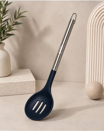 Delikli Servis Kaşığı Silikon Ve Paslanmaz Çelik 34 Cm Lacivert