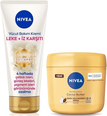 Nivea Luminous630 Leke İz Karşıtı Vücut Kremi 200Ml Ve Cocoa Butter Nemlendirici Krem 400Ml, Çatlak