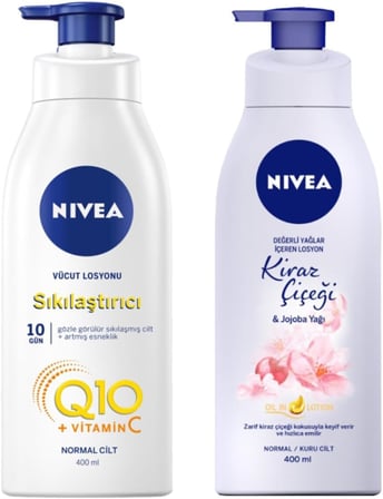 Nivea Besleyici & Sıkılaştırıcı Vücut Sütü 400 Ml + Nbody Pump Kiraz Çiçeği&Jojoba Yağı Losyon 400 M