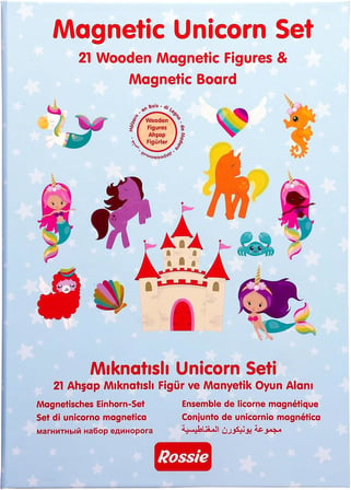 Rossie 48408 Ahşap Mıknatıslı Unicorn Oyun Seti (Mıknatıslı Oyun Alanı), Çok Renkli