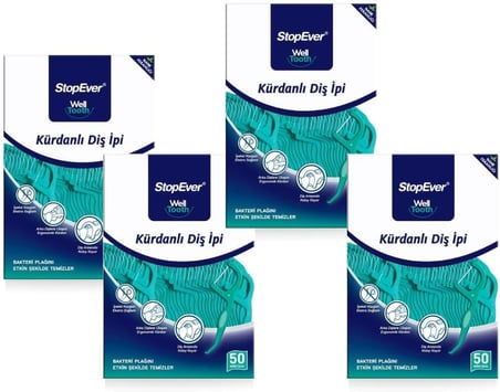 Stopever Well Tooth Kürdanlı Diş İpi 4'Lü Paket | Nane Aromalı | 200 Adet (4 X 50) | Diş Arası Temiz