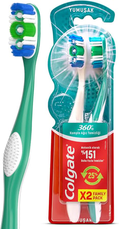 Colgate 360 Komple Ağız Temizliği Çok Yönlü Koruma Yumuşak Diş Fırçası (1 X 2 Adet)