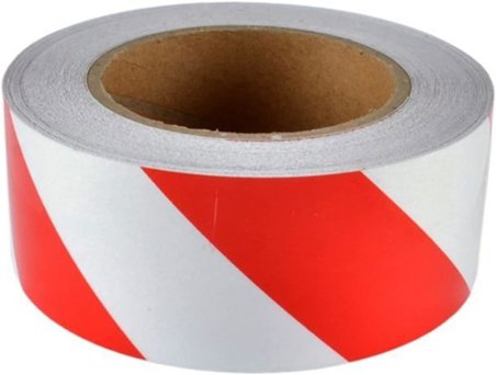 Badem10 Reflektörlü Reflektif Fosforlu Şerit Bant 7.5 Cm 1 Metre İkaz Bandı Kırmızı Beyaz