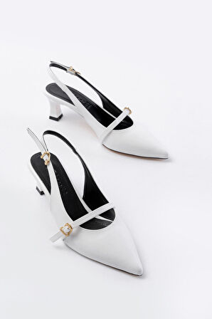 dARGENTO H-470 Beyaz Rugan Baret Tokalı Arkası Açık Günlük Kadın Sandalet 