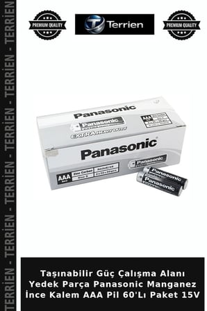 Taşınabilir Güç Çalışma Alanı Yedek Parça Panasonic Manganez İnce Kalem AAA Pil 60'Lı Paket 15V