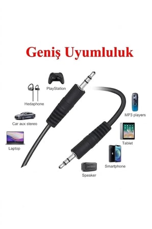 3.5 MM ERKEK / ERKEK 1.5 METRE 1.5mt STEREO AUX KABLO ÜNİVERSAL TÜM 3.5MM AUX GİRİŞLİ CİHAZLAR İLE UYUMLUDUR SİYAH