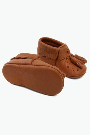 Püsküllü Hakiki Deri Bebek Makosen Taba