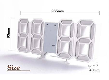 3D LED Çalar Saati Dijital Çalar Saat BEYAZ