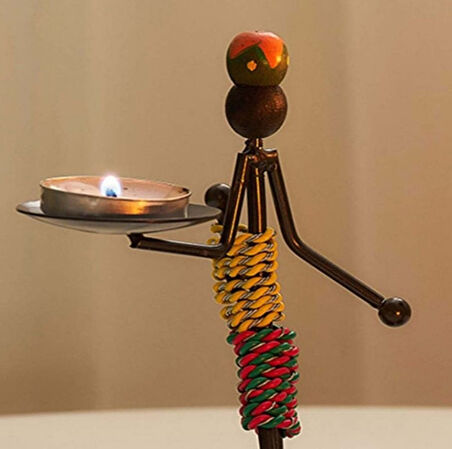 Afrikalı Kadın Tealight Metal Mumluk Şık Hediyelik 2'li