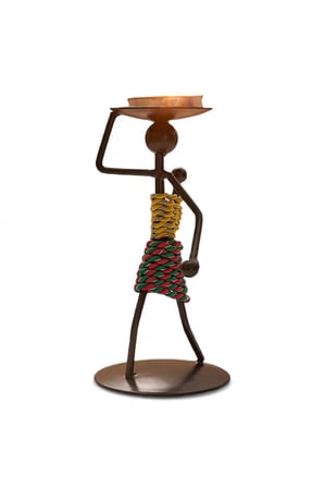 Retro Afrika Temalı Demir Mumluk / Şamdan Tutucu - Masaüstü Dekor (Yükseklik 13 cm)