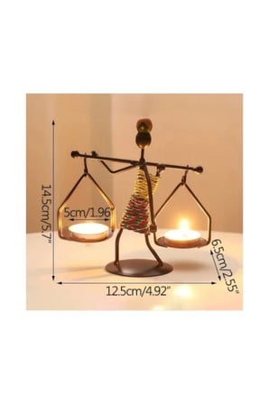 Denge Mumluk Afrika Temalı Çift Şamdan – Metal Tealight Mum Tutucu Masa Dekoru 14,5 cm