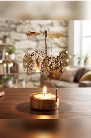 Altın Renk Dönen Hayat Ağacı Figürlü Mumluk – Isıyla Dönen Dekoratif Tealight Mumluk