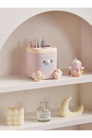 Pembe Renk Sevimli Penguen Kalemlik Kalem Kutusu ve Kalemtıraş 11x9.5x9.5 cm