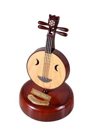Ahşap Görünümlü Çin Pipası Tasarımlı Dönen Müzik Kutusu 18,5cm