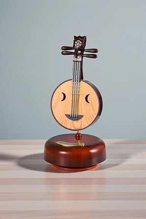 Ahşap Görünümlü Çin Pipası Tasarımlı Dönen Müzik Kutusu 18,5cm