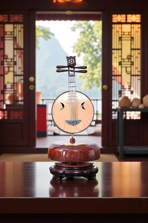 Ahşap Görünümlü Çin Pipası Tasarımlı Dönen Müzik Kutusu 18,5cm