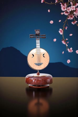 Ahşap Görünümlü Çin Pipası Tasarımlı Dönen Müzik Kutusu 18,5cm