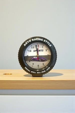 Araba Tekerleği Tasarımlı Alarm Özellikli Masa Saati – 14x14x4 cm
