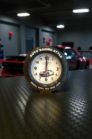 Araba Tekerleği Tasarımlı Alarm Özellikli Masa Saati – 14x14x4 cm