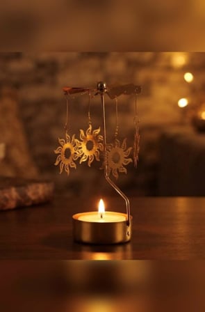 Altın Renk Güneş Figürlü Mumluk – Isıyla Dönen Dekoratif Tealight Mumluk