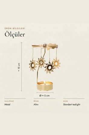 Altın Renk Güneş Figürlü Mumluk – Isıyla Dönen Dekoratif Tealight Mumluk