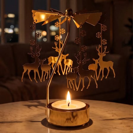 Altın Renk Geyik Figürlü Mumluk – Isıyla Dönen Dekoratif Tealight Mumluk