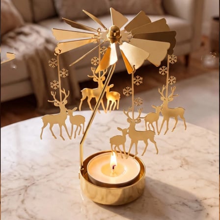 Altın Renk Geyik Figürlü Mumluk – Isıyla Dönen Dekoratif Tealight Mumluk