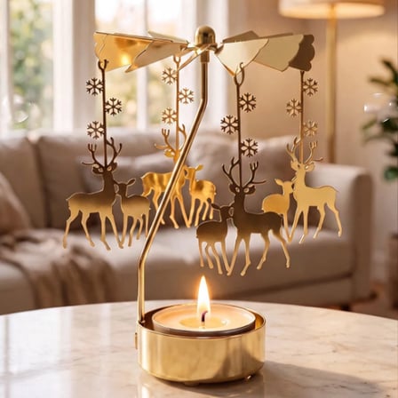 Altın Renk Geyik Figürlü Mumluk – Isıyla Dönen Dekoratif Tealight Mumluk