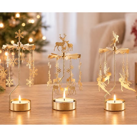 Döner Mumluk Yılbaşı Süsü Geyik Kar Tanesi ve Peri Figürlü Dekoratif Tealight Mumluk