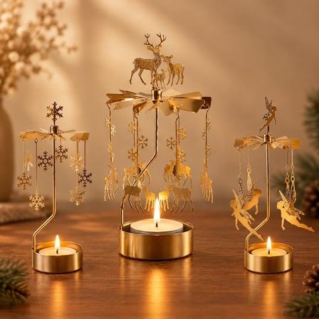 Döner Mumluk Yılbaşı Süsü Geyik Kar Tanesi ve Peri Figürlü Dekoratif Tealight Mumluk