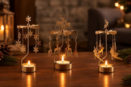 Döner Mumluk Yılbaşı Süsü Geyik Kar Tanesi ve Peri Figürlü Dekoratif Tealight Mumluk