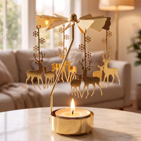 Döner Mumluk Yılbaşı Süsü Geyik Ve Kar Tanesi Dekoratif Tealight Mumluk