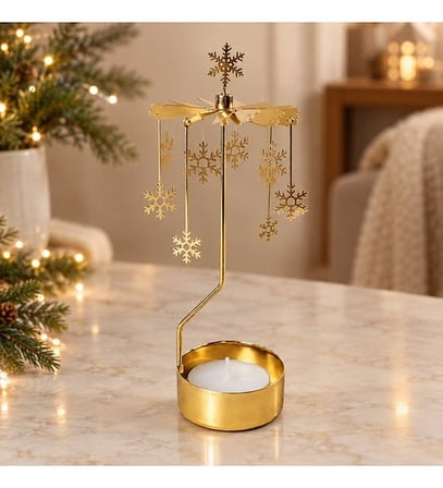 Döner Mumluk Yılbaşı Süsü Geyik Ve Kar Tanesi Dekoratif Tealight Mumluk