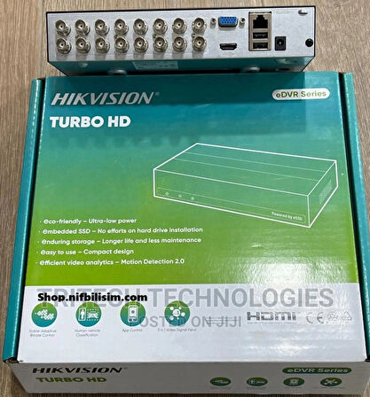 Hikvision DS-E16HGHI-B 16 Kanal 1080p Lite H.265+ 1TB eSSD Dahil Acusense Hibrit DVR Kayıt Cihazı