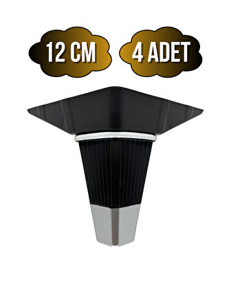 İrem Siyah Krom 12cm Plastik Ayak Mobilya Masa ve Dolap Ayağı(SİYAH KROM)(12CM)(4 ADET)