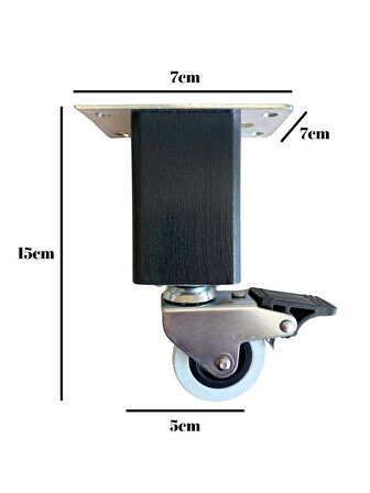 Kale Ahşap Tekerli Ayak Mobilya Masa ve Dolap Tekerli Ayağı(FRENLİ)(15CM)(ANTRASİT)(1 ADET)(KAYIN)