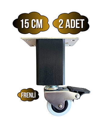 Kale Ahşap Tekerli Ayak Mobilya Masa ve Dolap Tekerli Ayağı(FRENLİ)(15CM)(ANTRASİT)(2 ADET)(KAYIN)