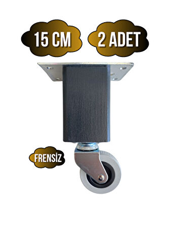 Kale Ahşap Tekerli Ayak Mobilya Masa ve Dolap Tekerli Ayağı(FRENSİZ)(15CM)(ANTRASİT)(2 ADET)(KAYIN)