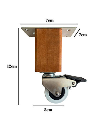 Kale Ahşap Tekerli Ayak Mobilya Masa ve Dolap Tekerli Ayağı(FRENLİ)(12CM)(CEVİZ)(1 ADET)(KAYIN)