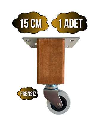 Kale Ahşap Tekerli Ayak Mobilya Masa ve Dolap Tekerli Ayağı(FRENSİZ)(15CM)(CEVİZ)(1 ADET)(KAYIN)