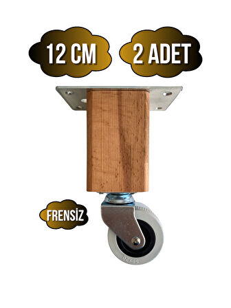 Kale Ahşap Tekerli Ayak Mobilya Masa ve Dolap Tekerli Ayağı(FRENSİZ)(12CM)(2 ADET)(KAYIN/GÜRGEN)